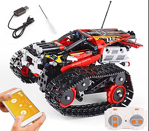 Конструктор гоночна машина на гусеничному ходу на дистанційному керуванні на 400 деталей, червоний, фото 3