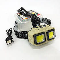 Потужний налобний ліхтар для риболовлі HX-816S 2COB(white+red), WS-533 Ліхтарик налобник, фото 4