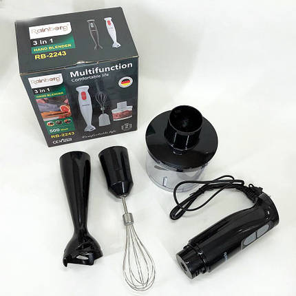 Блендер 3в1 Rainberg RB-2243 500W занурювальний блендер подрібнювач, блендер для дитячого пюре. UG-266 Колір: чорний, фото 1