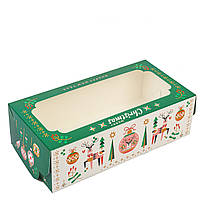 Коробка 300х150х90 для рулету з вікном "Новорічні олені"