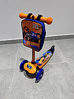 Самокат дитячий MINI 3-х колісний LS2212 Hot Wheels, ПУ колеса світяться + рюкзак дитячий ., фото 2