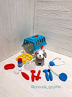 Собака 231-1 розміром 15см, м'яконабивна, медичні інструменти, в переносці, 27-21-21см, фото 2