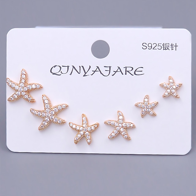 Набір із 3-х пар сережок-гвоздиків FJ. Позолота червоного відтінку. Камені: циркон