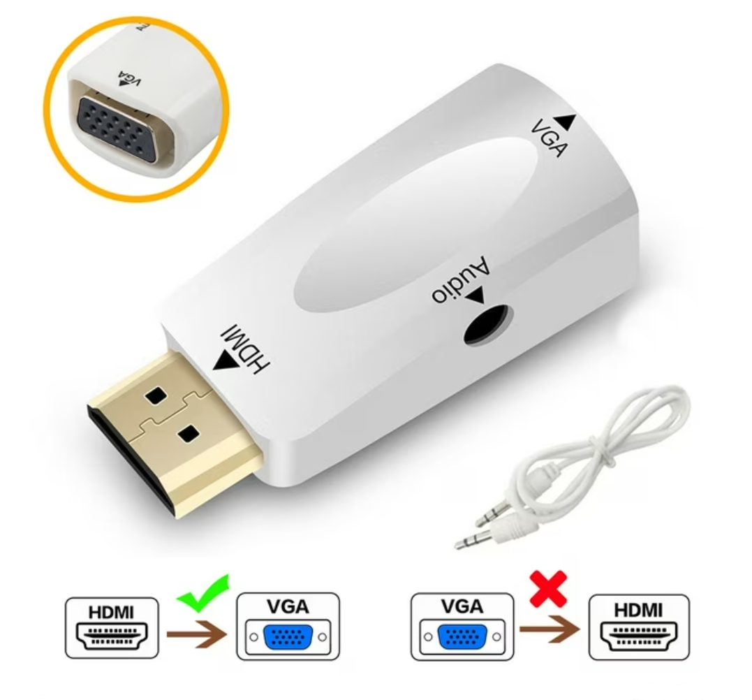 Конвертер перехідник адаптер HDMI to VGA + Jack Audio 3.5мм White, фото 1
