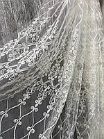 Тюль фатин із вишивкою молочна, висота 2,85 м