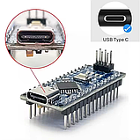 Плата Arduino Nano ATMega328P type-C V3.0 CH340 з розп'аяними конекторами, фото 3