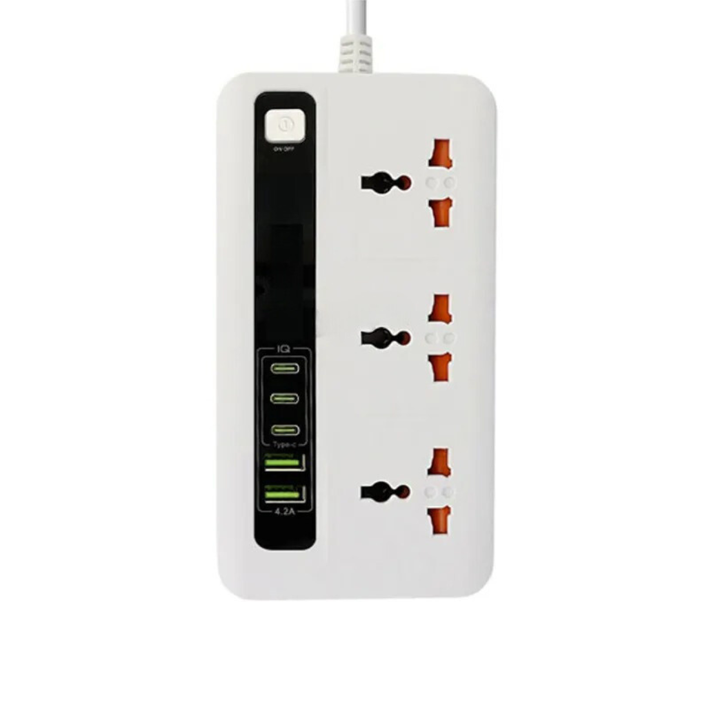 Мережевий фільтр BKL-04 зі швидкою зарядкою на 3 розетки +3 Tupe-C + 4 USB-A 250V, 10А, білий, фото 1