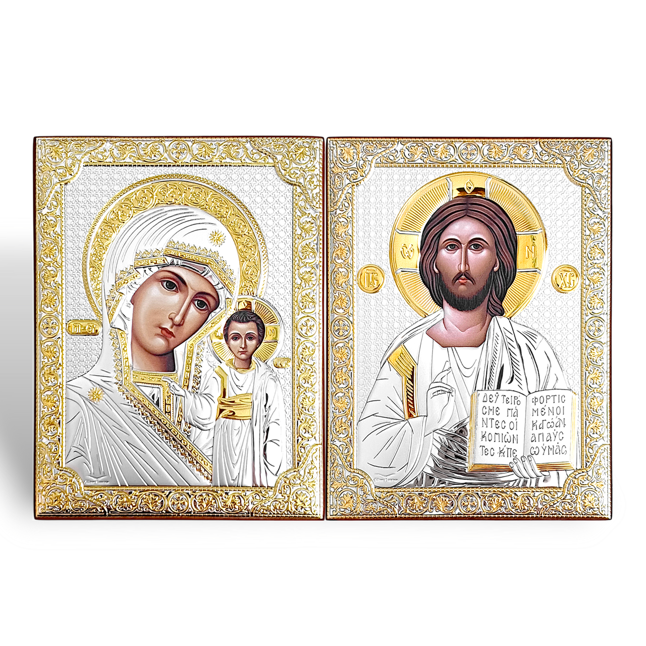 Ікони вінчальні від 12х16 см срібні на дереві з Греції, фото 1