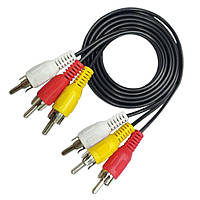 Мультимедійний аудіо відео кабель для ТВ 3RCA на 3RCA (3 тюльпани) 1.5 м / Шнур для електроніки, без упаковки