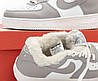 Жіночі зимові кросівки Nike Air Force Low Grey White Сірі Взуття Найк Аір Форс Лов шкіра тепле хутро зима, фото 6