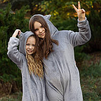 Кигуруми Котик (серый), махра-велсофт (размер 5: 150-155 см)