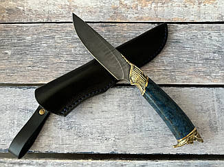 Ніж мисливський Пірат 2 ручної роботи, з дамаської сталі, шкіряний чохол у комплекті, солідний подарунок чоловікові