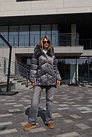 Зимова жіноча куртка з плащової тканини К-344 сіра