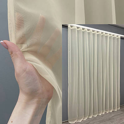 Готова (500х270 см.) шифонова тюль, колір бежевий. Код 41-093