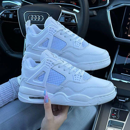 Жіночі зимові кросівки Nike Air Jordan 4 All White Fur Winter Найк Джордан 4 білі шкіра хутро овчина, фото 1