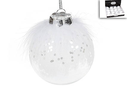 Ялинкова куля 8см з декором із пуху, колір - білий