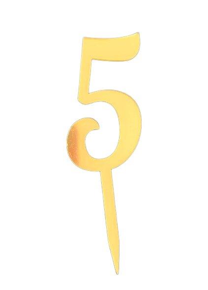 Топер-цифра акриловий “5” золото, 70 мм, фото 1