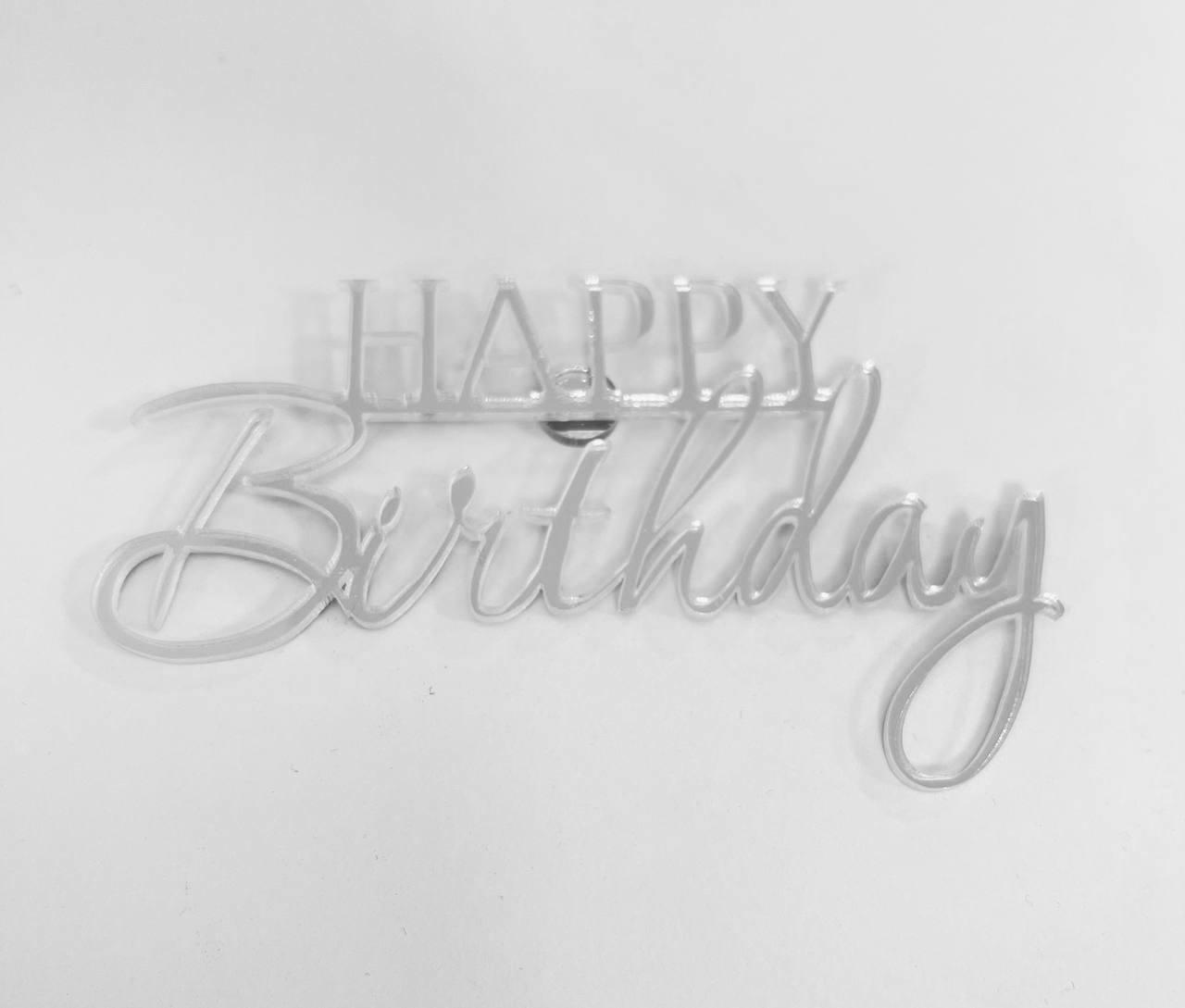 Топер акриловый боковой "Happy Birthday" срібло, 100*45, фото 1