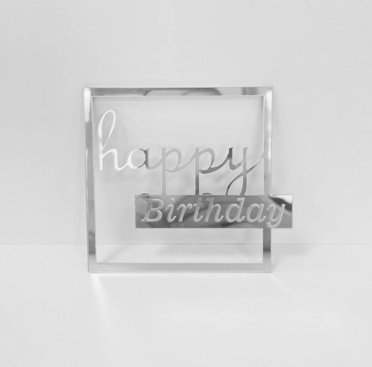 Топер акриловый боковой "Happy Birthday" срібло, 100*100