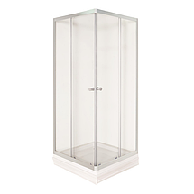 Душова кабіна Vivia Magna 25 seffaf 90x90x195 см на низькому піддоні сатин прозоре скло розсувні двері, фото 5