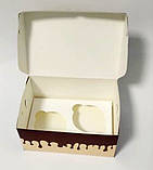 Коробка для 2 капкейків, маффінів, кексів "Шоколадні квіти",с тиснением "золото" 160*110*85, фото 3