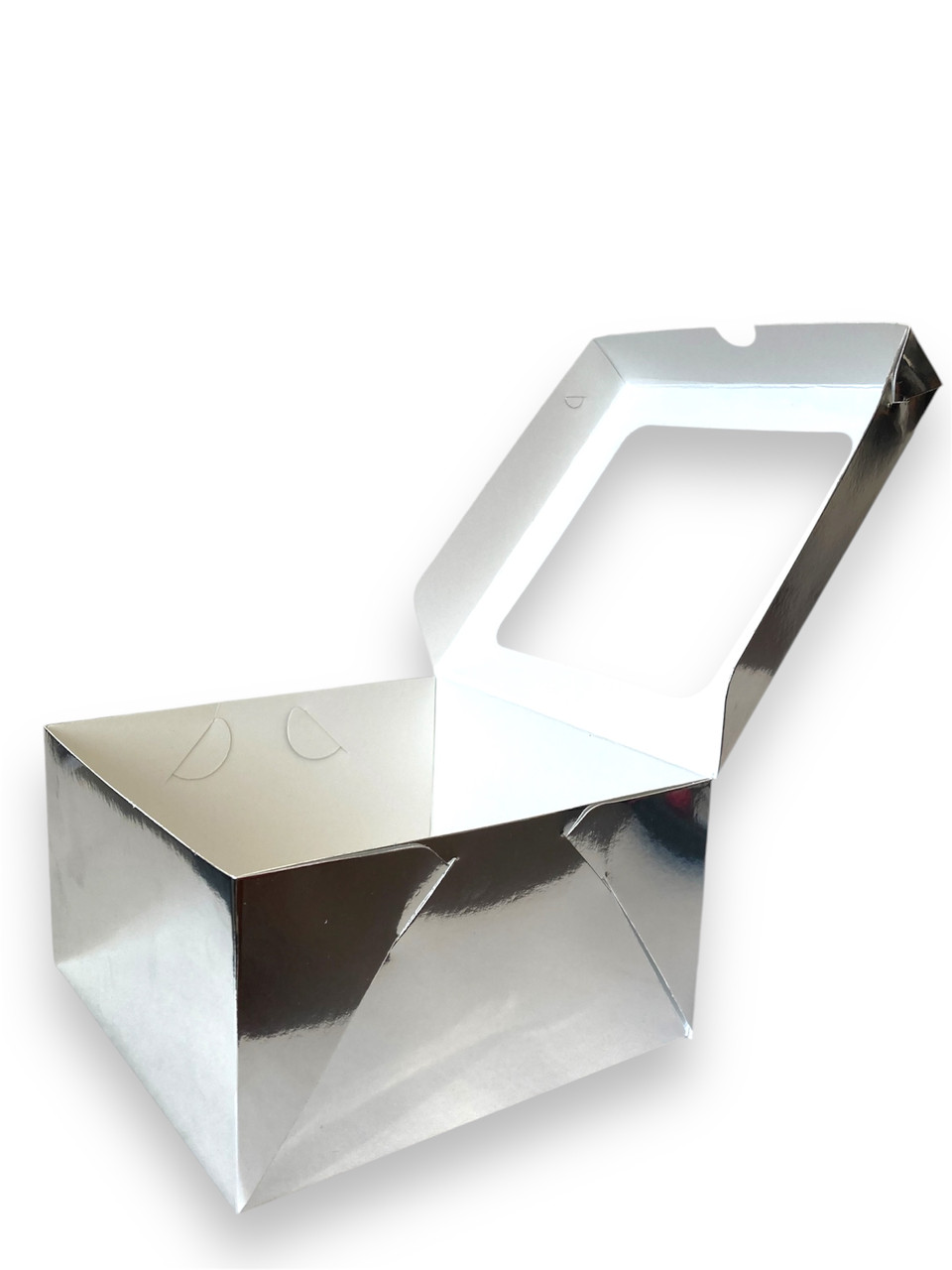 Коробка з вікном "Срібло" для бенто-тортів, кексів, 160*160*90мм, фото 1