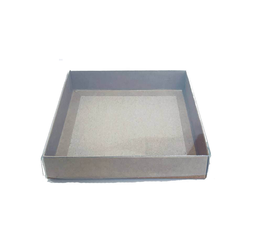Коробка для пряників з крафтового картону з прозорою кришкою, 200*200*35