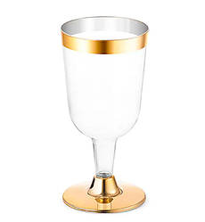 Келихи для вина, (6 шт), матеріал – харчовий пластик, 200 мл., колір – золото