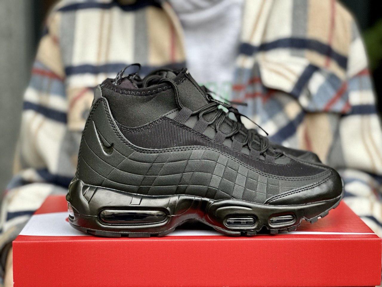 Чоловічі термо кросівки Nike 95 SneakerBoot Black (Чорні) Найк 95 високі термоносок текстиль осінь єврозима