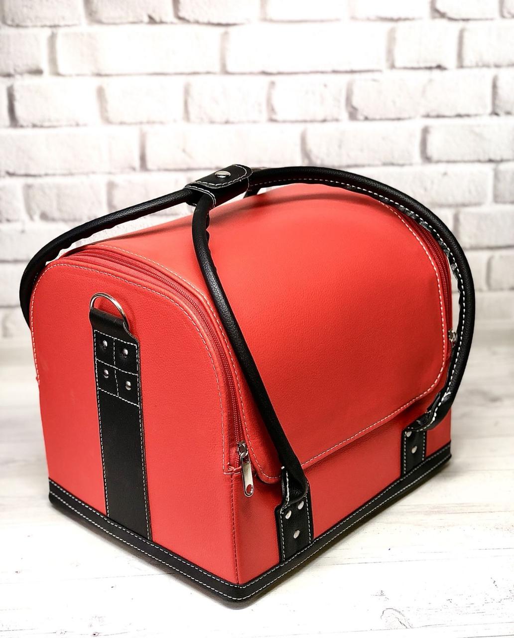 Б'юті-кейс сумка для майстра | Розсувні полиці, знімний органайзер, червоно-чорна, фото 1