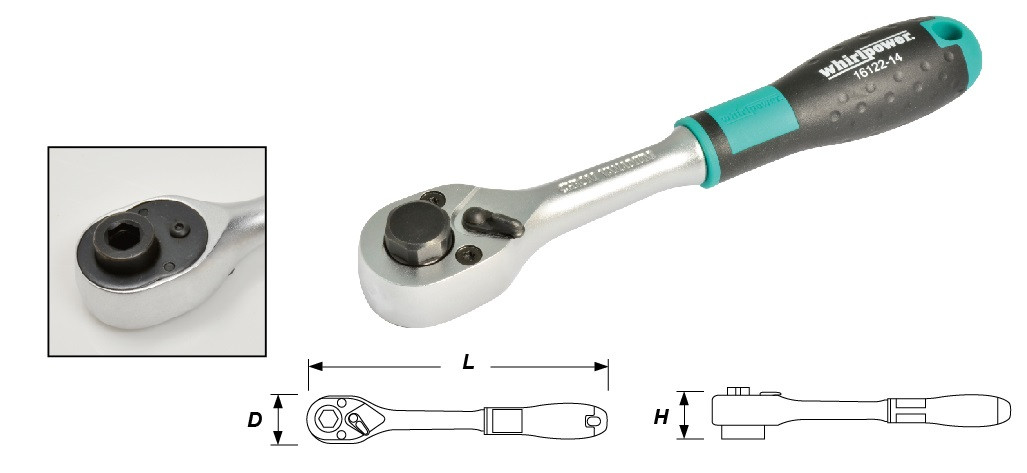 Whirlpower Трещітка 1/4" для бит 145мм 36 зубців, фото 1