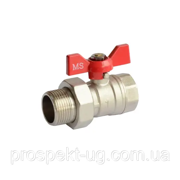 Кран Ду20 (3/4") ру16 кульовий з американкою латунний нікель метелик В-З