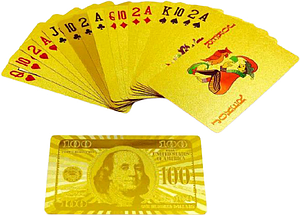 Карти гральні Duke 100 Dollars 100% Золотистий пластик 9x6x2 см 54 аркуші