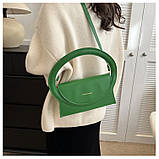 Жіноча сумка з круглою ручкою 1015 крос-боді зелена на ремінці, фото 6