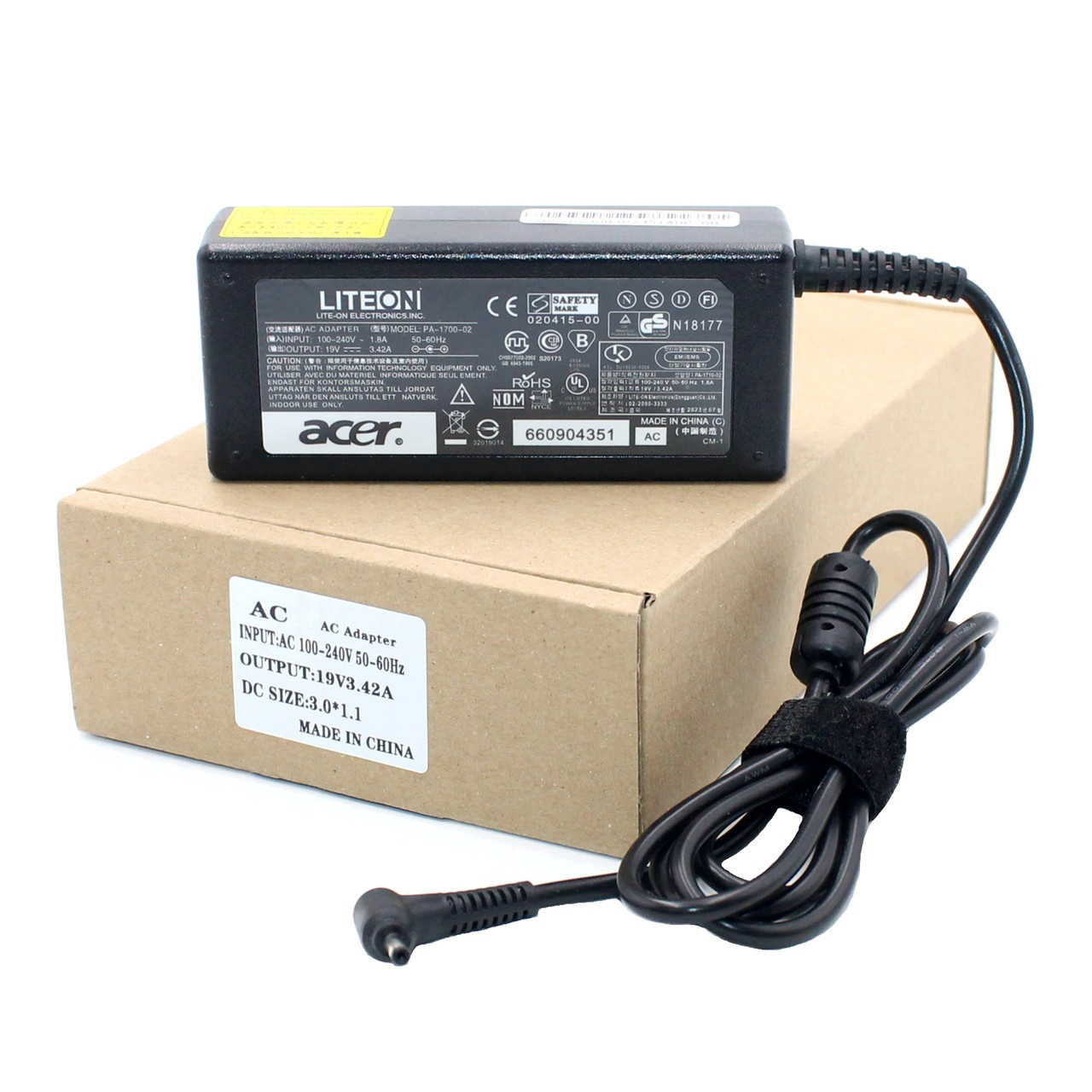 Блок живлення для ноутбука Acer 19V 3.42 A 65W (DC 3.0*1.0) - фото 1 - id-p1394875543