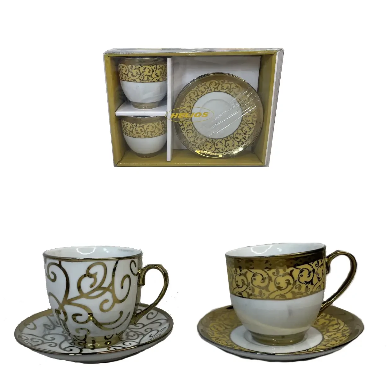 Набір керамічний чайно-кавовий "Золото кави" з блюдцями Helios 180 мл 2 шт 2694, фото 1