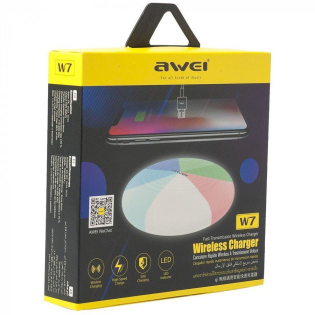 Бездротова зарядка з підсвічуванням 7 кольорів 10W 7 COLOR Awei W7 + QJ-824 WIRELESS CHARGE