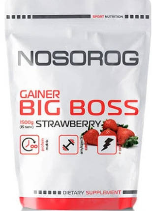Високовуглеводний гейнер Nosorog Gainer BIG BOSS 1,5 кг полуниця, фото 1