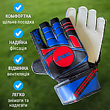 Футбольні рукавички для воротаря із захисними вставками на хлопчика з липучками Hechpro сині розмір 5 (JGL), фото 5