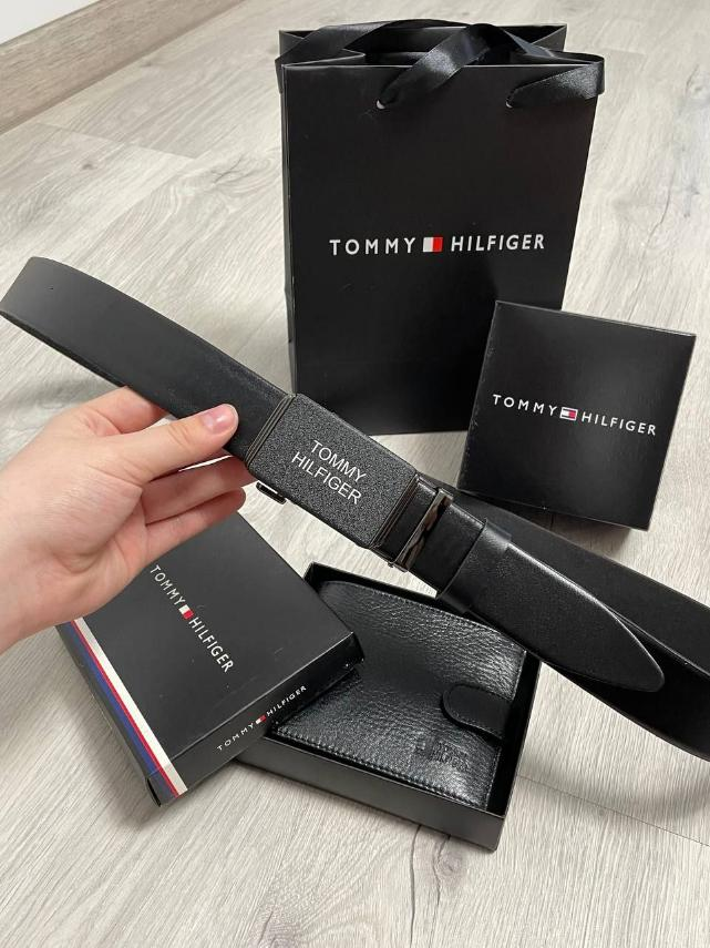 Набір: чоловічий брендовий ремінь-автомат, гаманець, пакет, Tommy Hilfiger 930520