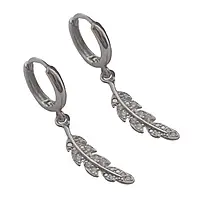 Сережки-кільця зі срібла з підвіскою Перо 56-252-р