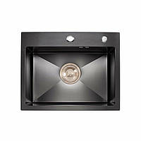 Кухонна мийка 50*45 PVD чорна Platinum Handmade (сифон круглий, 3,0/0,8)