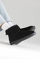 Зимові Жіночі Черевики UGG Classic Mini Zip / Уггі Класик Міні Зіп Чорні Хутро (Замша), фото 3