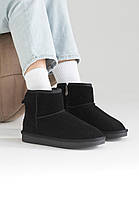 Зимові Жіночі Черевики UGG Classic Mini Zip / Уггі Класик Міні Зіп Чорні Хутро (Замша), фото 2