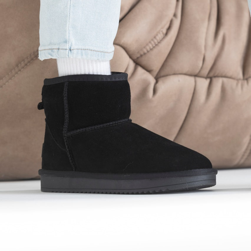 Зимові Жіночі Черевики UGG Classic Mini Zip / Уггі Класик Міні Зіп Чорні Хутро (Замша)