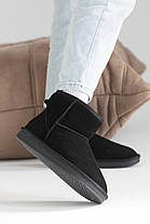 Зимові Жіночі Черевики UGG Classic Mini Zip / Уггі Класик Міні Зіп Чорні Хутро (Замша), фото 5