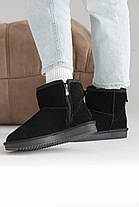 Зимові Жіночі Черевики UGG Classic Mini Zip / Уггі Класик Міні Зіп Чорні Хутро (Замша), фото 4