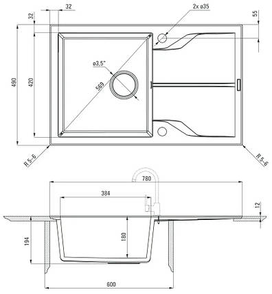 Кухонна мийка Deante Andante Flush ZQN T11F Гранітний Антрацит, фото 2