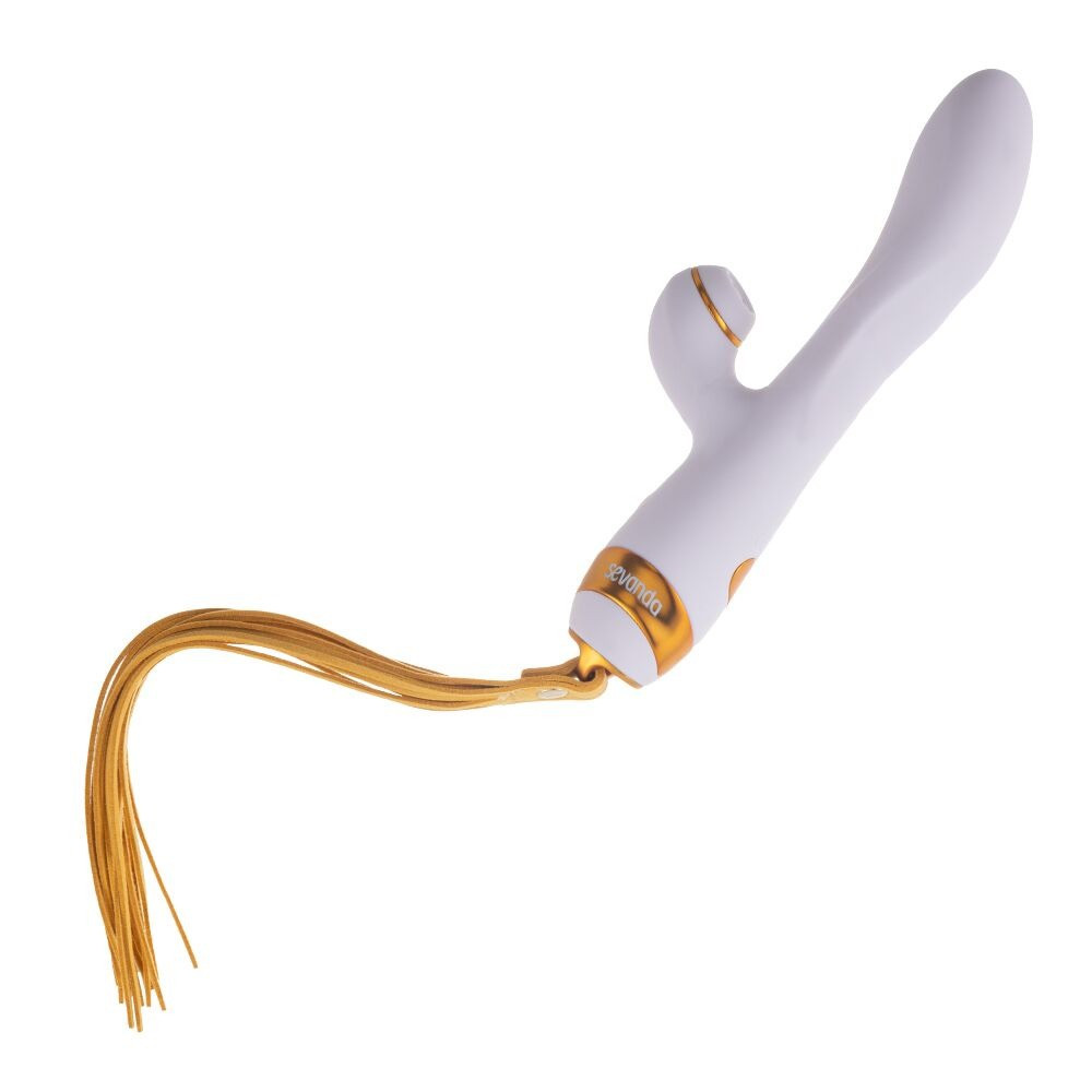 Вібратор-кролик з флоггером LOCKINK SEVANDA Whip Vibrating Massage Wand — White & Golden
