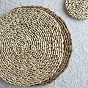 Підставка під тарілку кругла Серветка бежева сервірувальна Солом'яні підставки під тарілки, фото 2